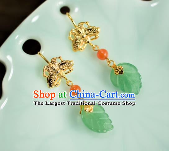 China Traditional Qing Dynasty Imperial Concubine Earrings Ancient Court Lady Aventurine Ear Jewelry