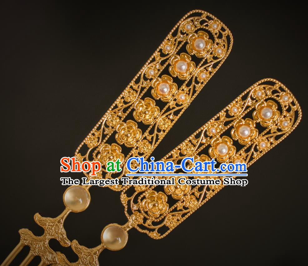 China Traditional Ancient Empress Golden Hairpin Hair Accessories Tang Dynasty Gilding Hair Stick