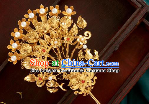 China Traditional Ming Dynasty Hair Accessories Ancient Empress Silver Hairpin Handmade Flower Basket Hair Clip