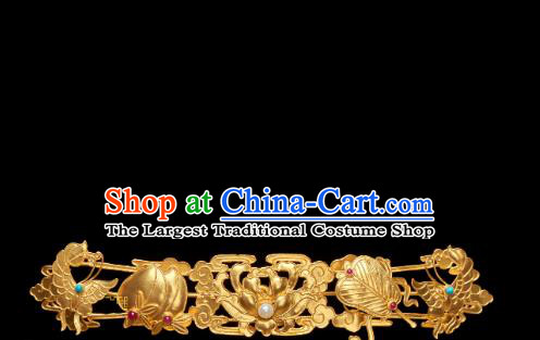 China Ancient Empress Golden Hairpin Handmade Hair Crown Traditional Ming Dynasty Wedding Hair Accessories