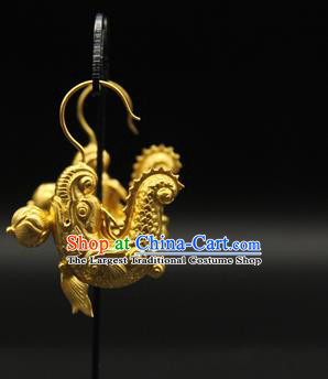 Handmade Chinese Ancient Imperial Consort Golden Earrings Accessories Traditional Ming Dynasty Court Ear Jewelry