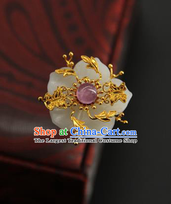 China Ming Dynasty Hair Stick Ancient Princess Hair Accessories Traditional Handmade Court Golden Butterfly Jade Plum Hairpin