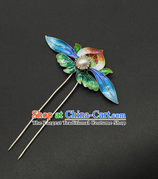 China Ming Dynasty Hair Stick Ancient Court Hair Accessories Traditional Handmade Empress Enamel Peach Hairpin
