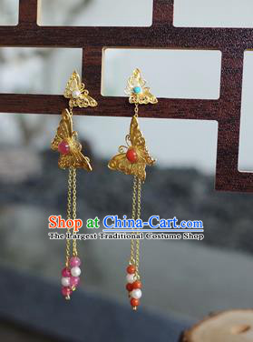 Handmade Chinese Qing Dynasty Court Jewelry Accessories Traditional Ancient Imperial Consort Golden Butterfly Earrings