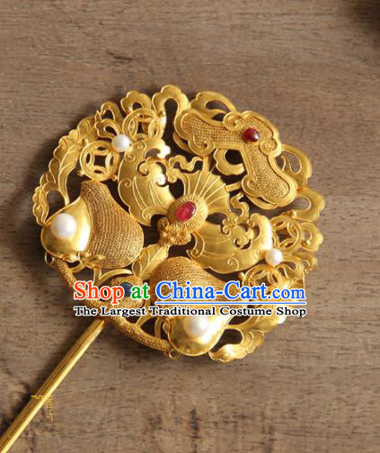 China Ancient Queen Hairpin Traditional Qing Dynasty Imperial Consort Hair Accessories Handmade Court Carving Bat Hair Stick