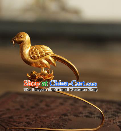 China Handmade Golden Bird Hair Stick Ancient Imperial Empress Hairpin Traditional Song Dynasty Palace Hair Accessories