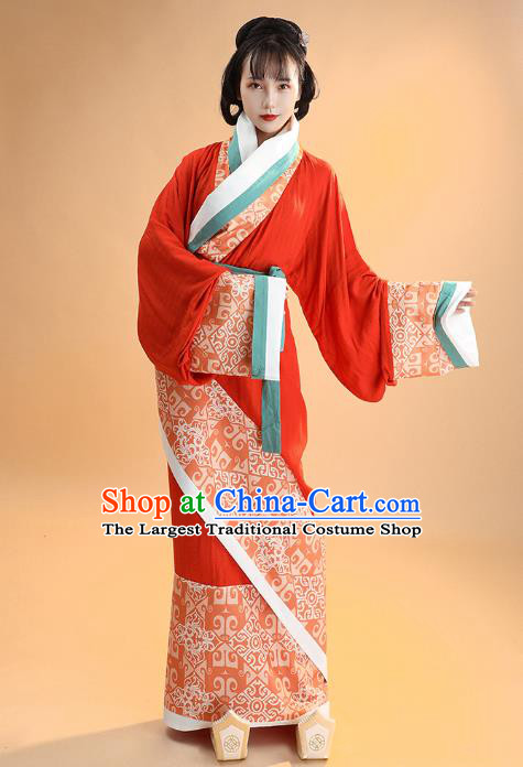 China Traditional Han Dynasty Imperial Consort Embroidered Dress Ancient Palace Woman Historical Clothing