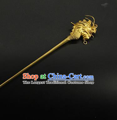 China Ancient Emperor Golden Dragon Hairpin Handmade Han Dynasty Lord Hair Accessories