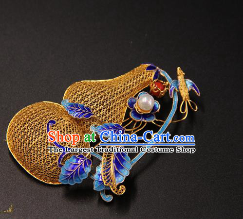 Handmade Chinese Ancient Empress Cloisonne Jewelry Traditional Ming Dynasty Golden Gourd Brooch Accessories