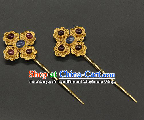 China Traditional Ming Dynasty Palace Hair Accessories Handmade Court Hair Stick Ancient Empress Gems Hairpin