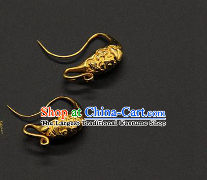 Handmade Chinese Traditional Song Dynasty Earrings Accessories Ancient Empress Golden Ear Jewelry