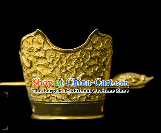 China Handmade Han Dynasty Prince Hair Accessories Ancient King Golden Hairdo Crown and Hairpin