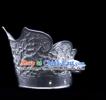 China Ancient King Argent Hairdo Crown and Hairpin Handmade Han Dynasty Prince Hair Accessories