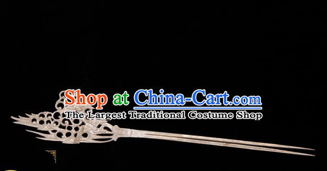 China Traditional Handmade Palace Hair Accessories Tang Dynasty Imperial Consort Silver Hairpin Ancient Hanfu Hair Stick