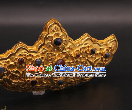 China Ancient Queen Golden Hairpin Handmade Ming Dynasty Court Gems Hair Crown Traditional Wedding Hair Accessories