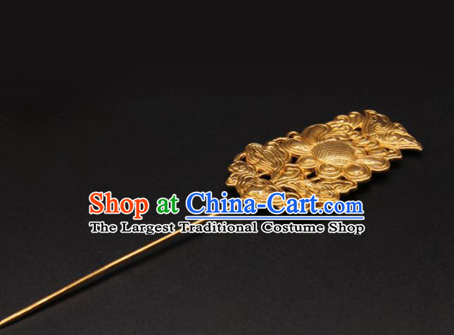 China Ancient Empress Flowers Hair Stick Traditional Court Hair Accessories Handmade Yuan Dynasty Golden Hairpin