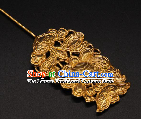 China Ancient Empress Flowers Hair Stick Traditional Court Hair Accessories Handmade Yuan Dynasty Golden Hairpin