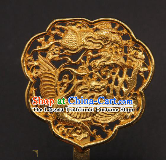 China Handmade Yuan Dynasty Empress Golden Phoenix Hairpin Traditional Palace Hair Accessories Ancient Hanfu Hair Stick