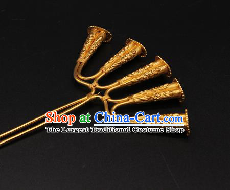 China Handmade Palace Hair Accessories Traditional Hanfu Golden Hair Stick Ancient Tang Dynasty Empress Hairpin