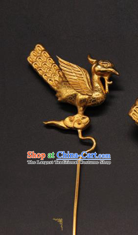 China Handmade Palace Hair Accessories Traditional Ming Dynasty Golden Phoenix Hair Stick Ancient Empress Hanfu Hairpin