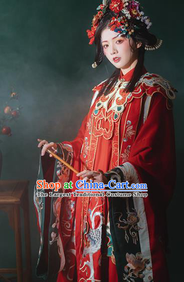 China Ancient Ming Dynasty Noble Lady Costumes Traditional Red Hanfu Dress Embroidered Court Princess Clothing