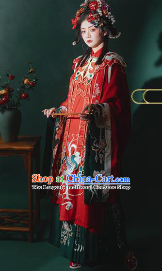 China Ancient Ming Dynasty Noble Lady Costumes Traditional Red Hanfu Dress Embroidered Court Princess Clothing