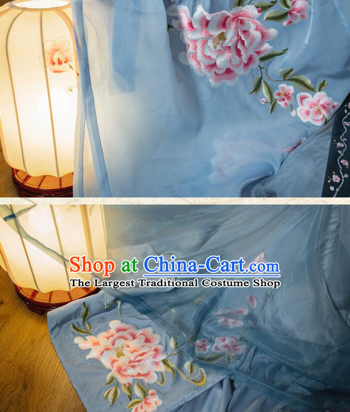 China Ancient Palace Princess Embroidered Clothing Traditional Blue Hanfu Dress Tang Dynasty Court Lady Costumes