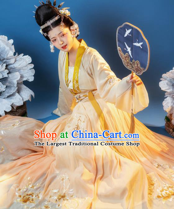 China Ancient Empress Embroidered Clothing Song Dynasty Court Queen Costumes Traditional Yellow Hanfu Dress