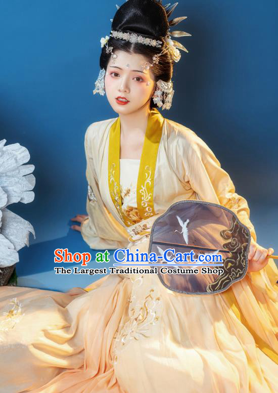 China Ancient Empress Embroidered Clothing Song Dynasty Court Queen Costumes Traditional Yellow Hanfu Dress