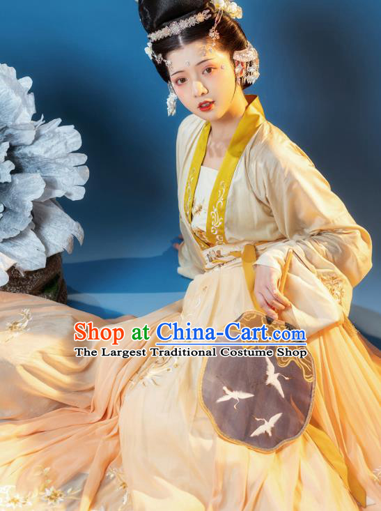 China Ancient Empress Embroidered Clothing Song Dynasty Court Queen Costumes Traditional Yellow Hanfu Dress