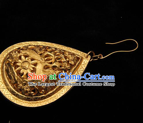 Handmade Chinese Traditional Ming Dynasty Ear Accessories Ancient Empress Golden Earrings Jewelry