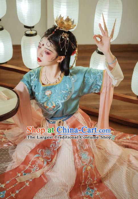 Ancient China Tang Dynasty Palace Lady Embroidered Clothing Traditional Classical Dance Hanfu Dress Full Set