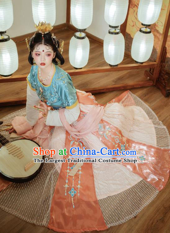 Ancient China Tang Dynasty Palace Lady Embroidered Clothing Traditional Classical Dance Hanfu Dress Full Set