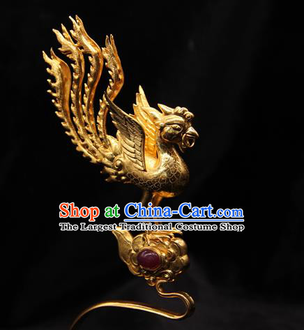 China Traditional Ming Dynasty Golden Phoenix Hair Stick Handmade Hair Accessories Ancient Imperial Consort Hairpin