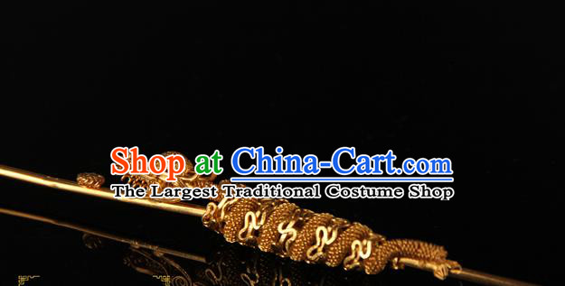 China Traditional Ming Dynasty Lord Hair Stick Ancient Emperor Golden Dragon Head Hairpin