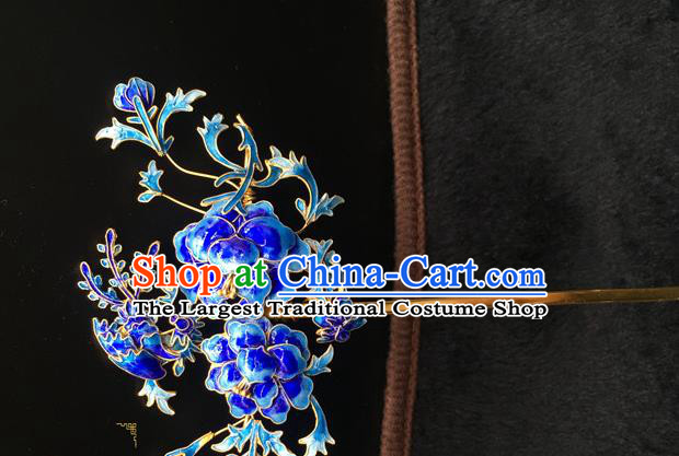 China Handmade Queen Enamel Peony Hair Stick Traditional Palace Headpiece Ancient Qing Dynasty Empress Hairpin