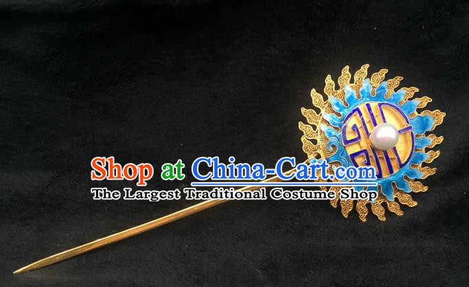 China Handmade Court Hair Stick Traditional Palace Headpiece Ancient Qing Dynasty Empress Enamel Flame Hairpin