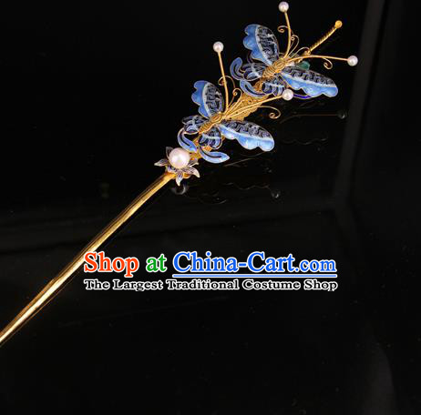 China Ancient Qing Dynasty Empress Hairpin Traditional Palace Headpiece Handmade Queen Cloisonne Butterfly Hair Stick