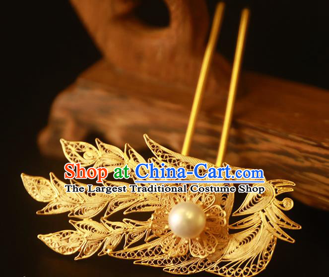 China Handmade Palace Hair Jewelry Traditional Ming Dynasty Hair Stick Ancient Court Empress Golden Phoenix Hairpin