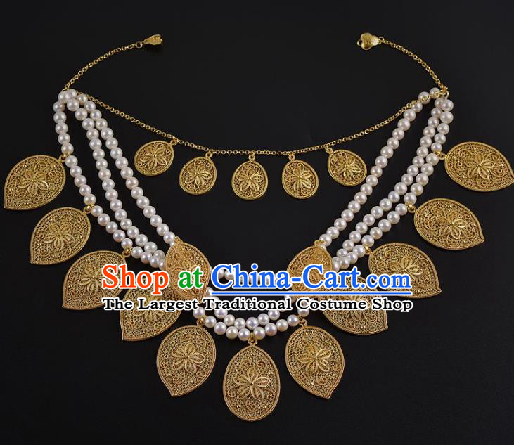 Handmade Chinese Ancient Court Hanfu Necklace Jewelry Pearls Necklet Traditional Tang Dynasty Princess Accessories