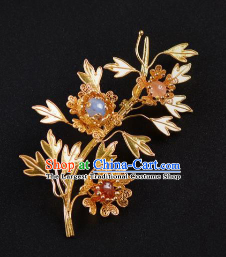 Handmade Chinese Ancient Court Golden Brooch Jewelry Traditional Hanfu Breastpin Accessories