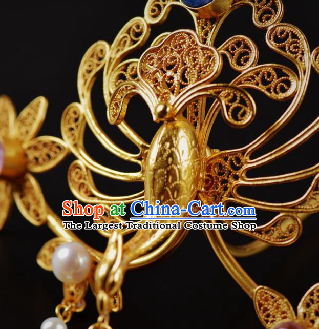 China Handmade Hair Jewelry Ancient Empress Phoenix Hairpin Traditional Tang Dynasty Palace Tassel Hair Crown