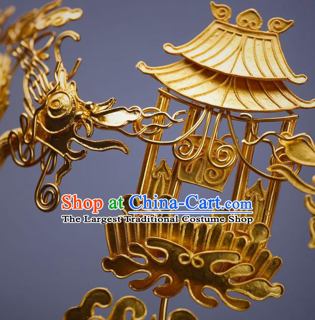Traditional China Ancient Empress Tassel Phoenix Coronet Handmade Hair Ornament Ming Dynasty Palace Golden Hair Crown