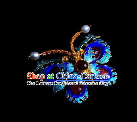 Handmade Chinese Traditional Qing Dynasty Cloisonne Butterfly Breastpin Accessories Ancient Empress Ruby Brooch Jewelry