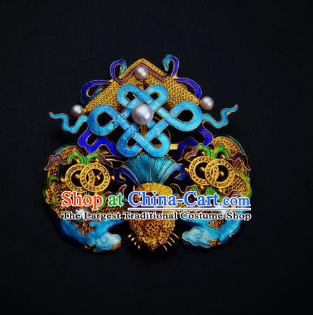 Traditional China Ancient Empress Cloisonne Hairpin Handmade Hair Ornament Qing Dynasty Palace Filigree Bat Hair Crown