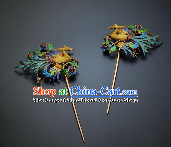 Traditional China Handmade Hair Ornament Ancient Empress Hairpin Qing Dynasty Palace Cloisonne Phoenix Hair Stick