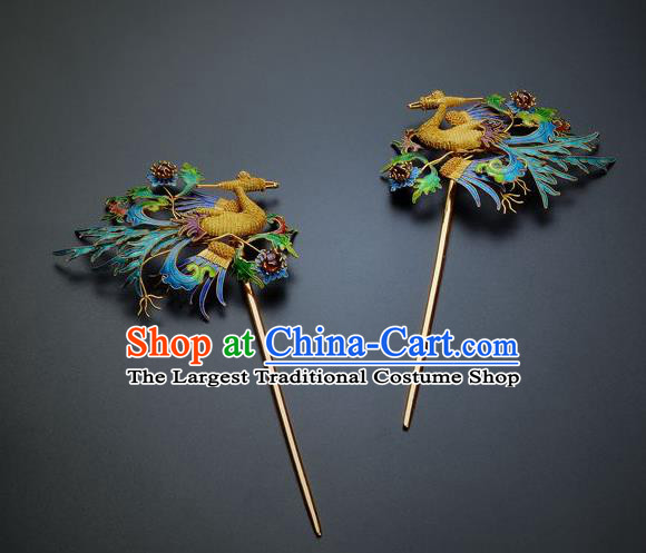 Traditional China Handmade Hair Ornament Ancient Empress Hairpin Qing Dynasty Palace Cloisonne Phoenix Hair Stick