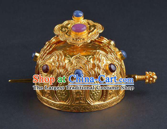 Chinese Ancient Tang Dynasty Taoist Golden Lotus Hairdo Crown Hairpin Traditional Hanfu Hair Accessories