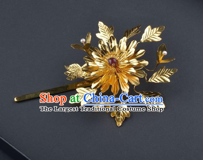 Traditional China Ancient Empress Hair Stick Handmade Palace Hair Ornament Qing Dynasty Court Golden Peony Hairpin