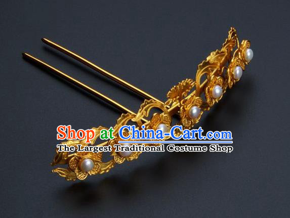 Traditional China Ancient Empress Pearls Hairpin Ming Dynasty Hair Stick Handmade Palace Hair Ornament Hair Crown